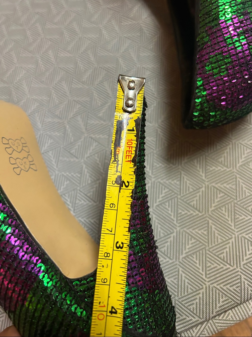 Iron Fist Green & Purple Sequin Skull Heels - Picture 6 of 6